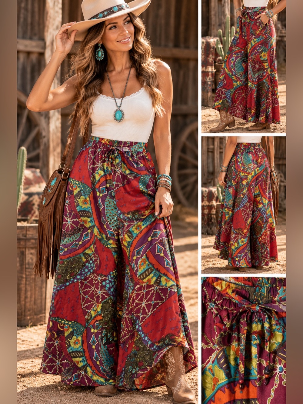 Chico’s 100% Silk Boho Wide Leg Palazzo Pants Multicolor Size 0